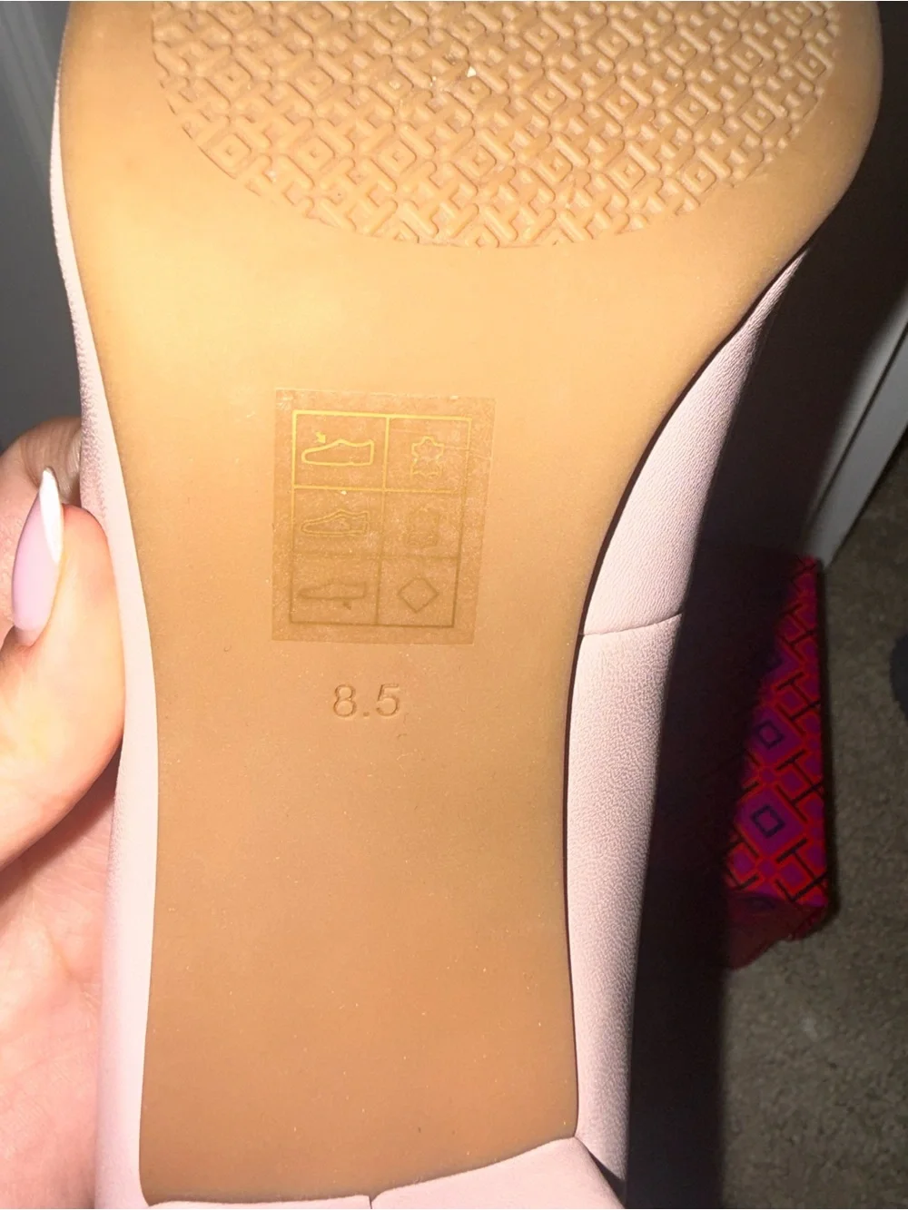 Tory Burch Pale Pink Leather Block Heel Pumps with Gold Logo